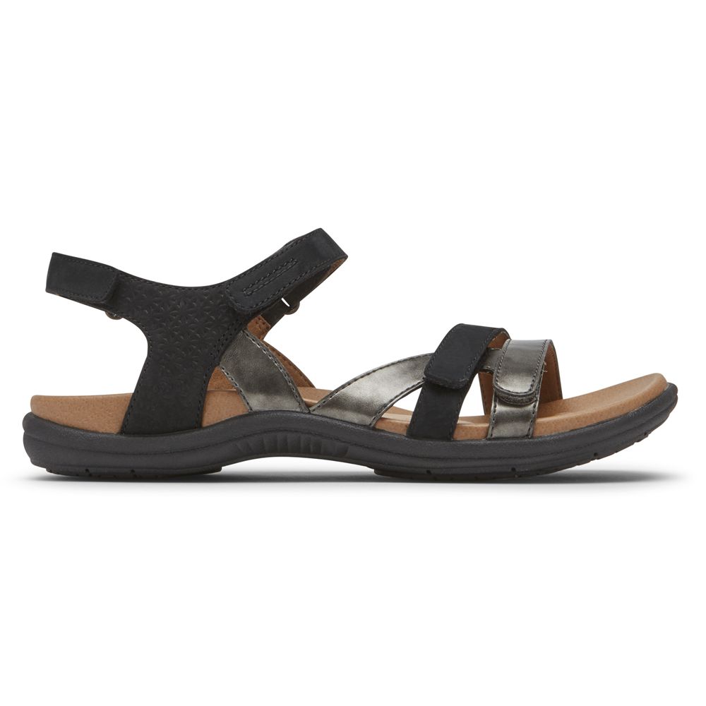 Rockport Cobb Hill Rubey 3-Strap - Womens Sandals - Black - NZ (HAJ-234560)